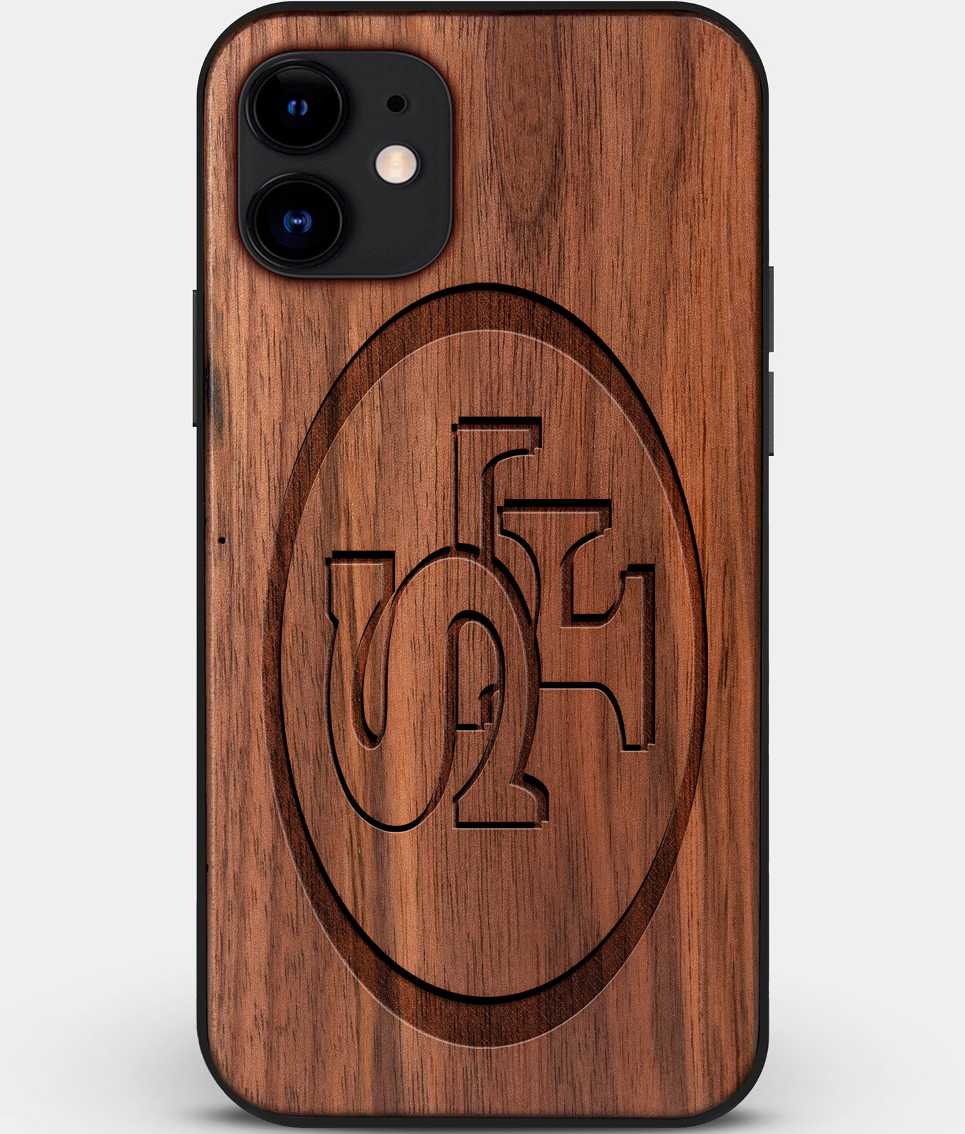 Custom Carved Wood San Francisco 49ers iPhone 11 Case | Personalized Walnut Wood San Francisco 49ers Cover, Birthday Gift, Gifts For Him, Monogrammed Gift For Fan | by Engraved In Nature