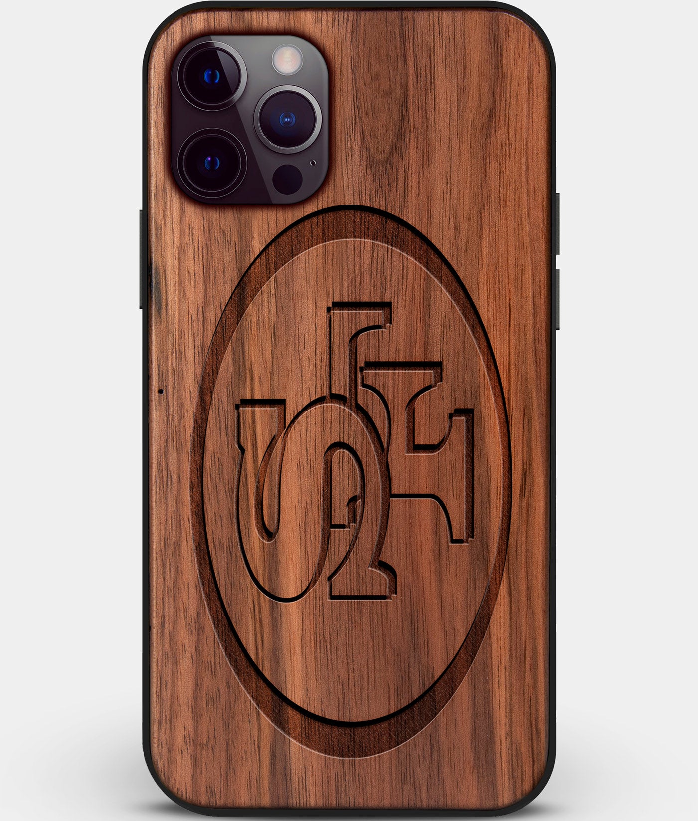 Custom Carved Wood San Francisco 49ers iPhone 12 Pro Case | Personalized Walnut Wood San Francisco 49ers Cover, Birthday Gift, Gifts For Him, Monogrammed Gift For Fan | by Engraved In Nature