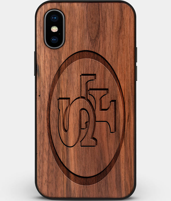 Custom Carved Wood San Francisco 49ers iPhone X/XS Case | Personalized Walnut Wood San Francisco 49ers Cover, Birthday Gift, Gifts For Him, Monogrammed Gift For Fan | by Engraved In Nature