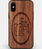 Custom Carved Wood San Francisco 49ers iPhone X/XS Case | Personalized Walnut Wood San Francisco 49ers Cover, Birthday Gift, Gifts For Him, Monogrammed Gift For Fan | by Engraved In Nature