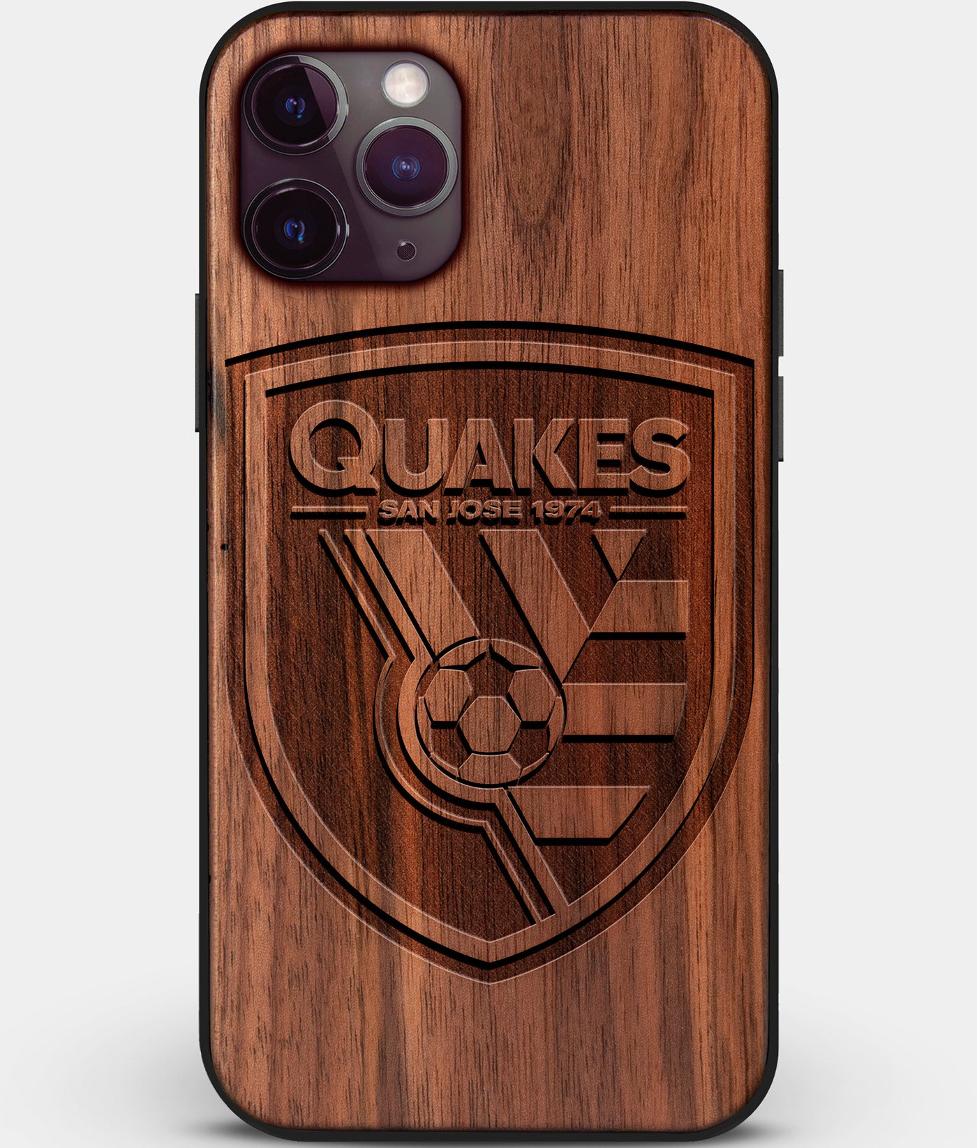Custom Carved Wood San Jose Earthquakes iPhone 11 Pro Case | Personalized Walnut Wood San Jose Earthquakes Cover, Birthday Gift, Gifts For Him, Monogrammed Gift For Fan | by Engraved In Nature