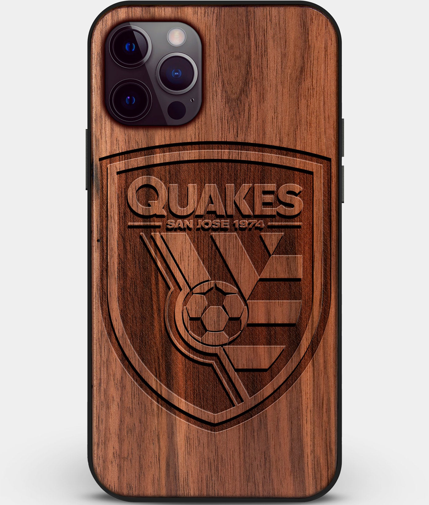 Custom Carved Wood San Jose Earthquakes iPhone 12 Pro Case | Personalized Walnut Wood San Jose Earthquakes Cover, Birthday Gift, Gifts For Him, Monogrammed Gift For Fan | by Engraved In Nature