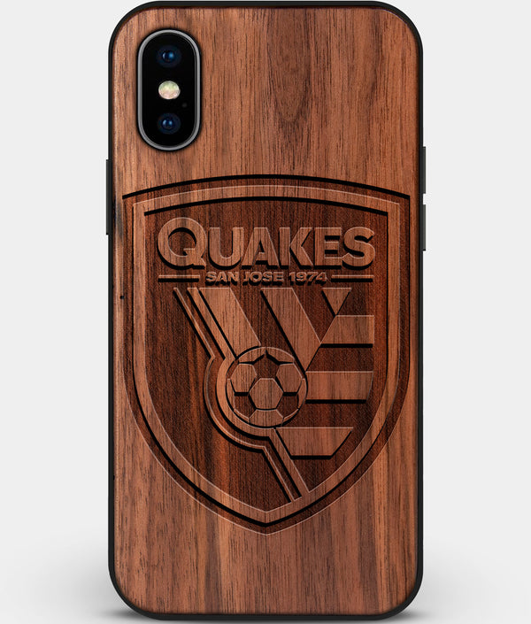 Custom Carved Wood San Jose Earthquakes iPhone X/XS Case | Personalized Walnut Wood San Jose Earthquakes Cover, Birthday Gift, Gifts For Him, Monogrammed Gift For Fan | by Engraved In Nature