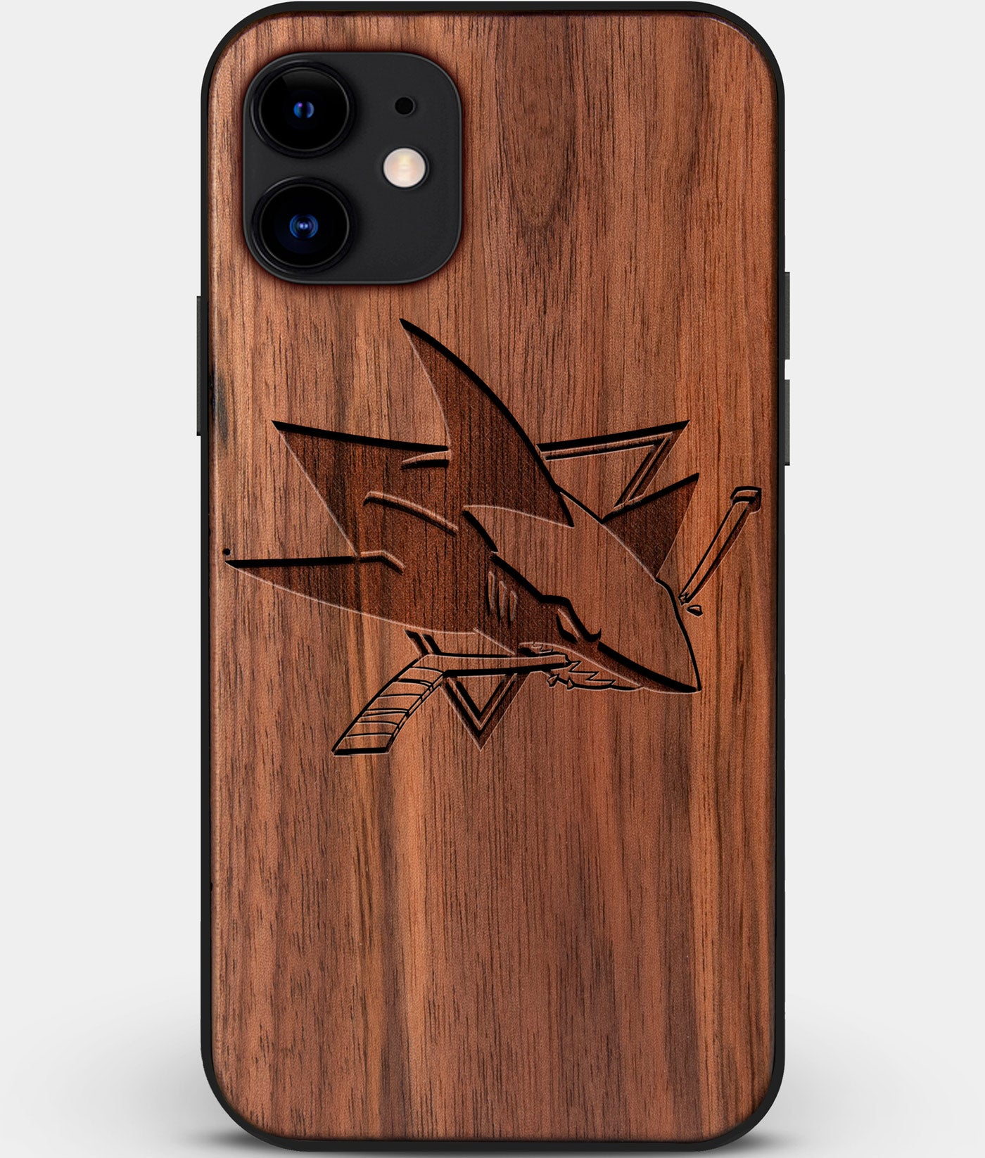 Custom Carved Wood San Jose Sharks iPhone 11 Case | Personalized Walnut Wood San Jose Sharks Cover, Birthday Gift, Gifts For Him, Monogrammed Gift For Fan | by Engraved In Nature