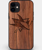 Custom Carved Wood San Jose Sharks iPhone 12 Case | Personalized Walnut Wood San Jose Sharks Cover, Birthday Gift, Gifts For Him, Monogrammed Gift For Fan | by Engraved In Nature