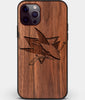 Custom Carved Wood San Jose Sharks iPhone 12 Pro Case | Personalized Walnut Wood San Jose Sharks Cover, Birthday Gift, Gifts For Him, Monogrammed Gift For Fan | by Engraved In Nature