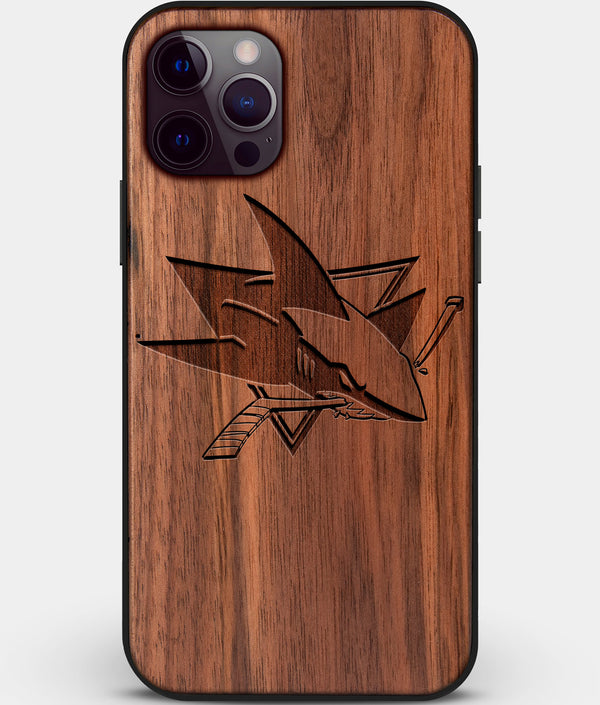 Custom Carved Wood San Jose Sharks iPhone 12 Pro Max Case | Personalized Walnut Wood San Jose Sharks Cover, Birthday Gift, Gifts For Him, Monogrammed Gift For Fan | by Engraved In Nature