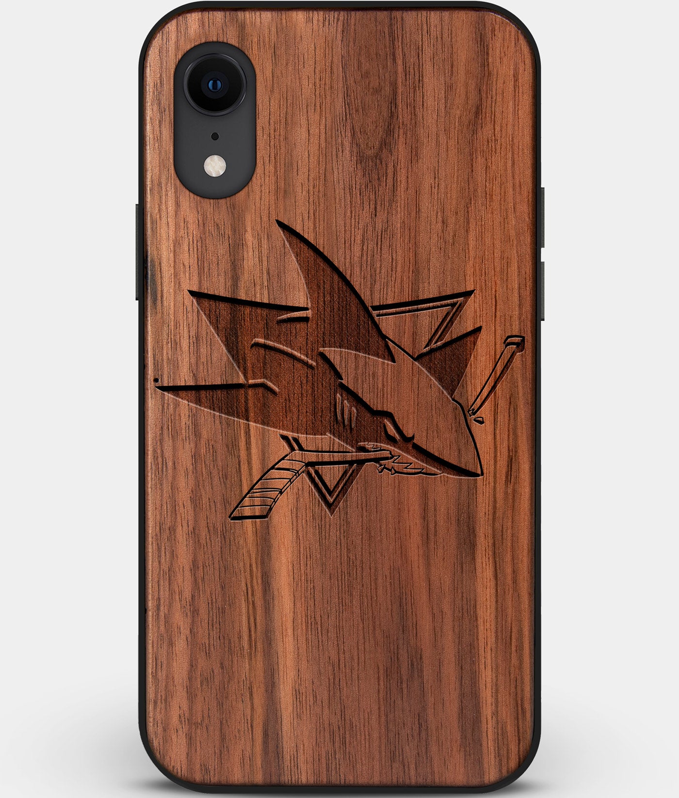 Custom Carved Wood San Jose Sharks iPhone XR Case | Personalized Walnut Wood San Jose Sharks Cover, Birthday Gift, Gifts For Him, Monogrammed Gift For Fan | by Engraved In Nature