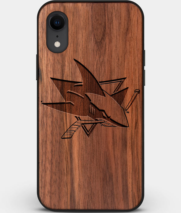 Custom Carved Wood San Jose Sharks iPhone XR Case | Personalized Walnut Wood San Jose Sharks Cover, Birthday Gift, Gifts For Him, Monogrammed Gift For Fan | by Engraved In Nature