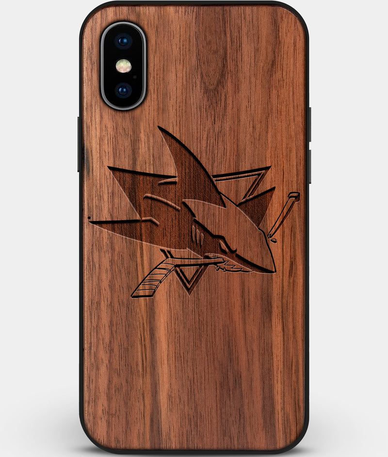 Custom Carved Wood San Jose Sharks iPhone X/XS Case | Personalized Walnut Wood San Jose Sharks Cover, Birthday Gift, Gifts For Him, Monogrammed Gift For Fan | by Engraved In Nature