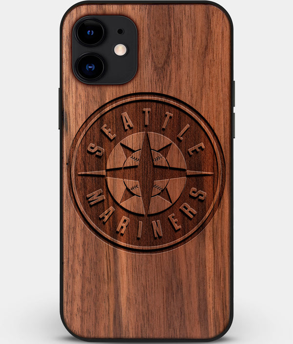 Custom Carved Wood Seattle Mariners iPhone 11 Case | Personalized Walnut Wood Seattle Mariners Cover, Birthday Gift, Gifts For Him, Monogrammed Gift For Fan | by Engraved In Nature