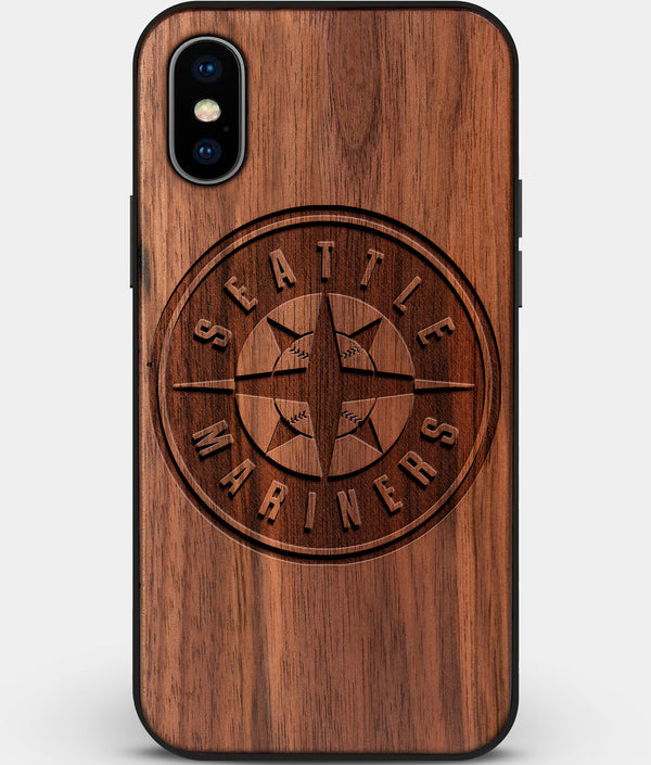 Custom Carved Wood Seattle Mariners iPhone X/XS Case | Personalized Walnut Wood Seattle Mariners Cover, Birthday Gift, Gifts For Him, Monogrammed Gift For Fan | by Engraved In Nature