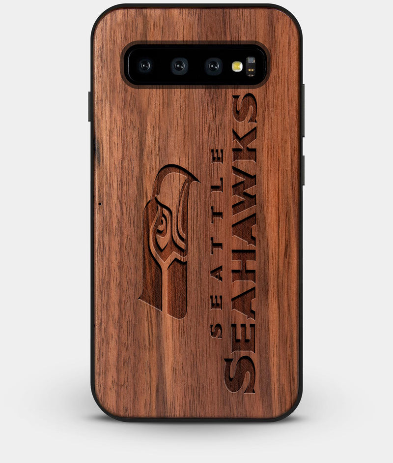 Best Custom Engraved Walnut Wood Seattle Seahawks Galaxy S10 Plus Case - Engraved In Nature