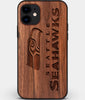 Custom Carved Wood Seattle Seahawks iPhone 11 Case | Personalized Walnut Wood Seattle Seahawks Cover, Birthday Gift, Gifts For Him, Monogrammed Gift For Fan | by Engraved In Nature