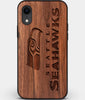 Custom Carved Wood Seattle Seahawks iPhone XR Case | Personalized Walnut Wood Seattle Seahawks Cover, Birthday Gift, Gifts For Him, Monogrammed Gift For Fan | by Engraved In Nature