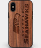 Custom Carved Wood Seattle Seahawks iPhone XS Max Case | Personalized Walnut Wood Seattle Seahawks Cover, Birthday Gift, Gifts For Him, Monogrammed Gift For Fan | by Engraved In Nature