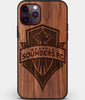 Custom Carved Wood Seattle Sounders FC iPhone 11 Pro Case | Personalized Walnut Wood Seattle Sounders FC Cover, Birthday Gift, Gifts For Him, Monogrammed Gift For Fan | by Engraved In Nature