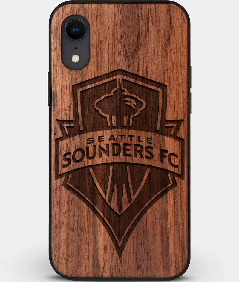 Custom Carved Wood Seattle Sounders FC iPhone XR Case | Personalized Walnut Wood Seattle Sounders FC Cover, Birthday Gift, Gifts For Him, Monogrammed Gift For Fan | by Engraved In Nature