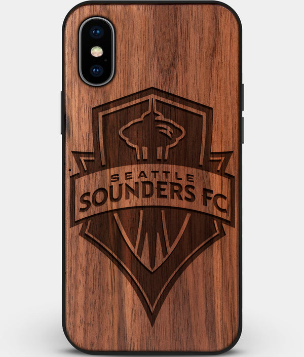 Custom Carved Wood Seattle Sounders FC iPhone X/XS Case | Personalized Walnut Wood Seattle Sounders FC Cover, Birthday Gift, Gifts For Him, Monogrammed Gift For Fan | by Engraved In Nature