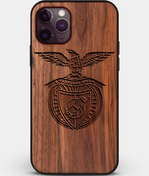 Custom Carved Wood S.L. Benfica iPhone 11 Pro Max Case | Personalized Walnut Wood S.L. Benfica Cover, Birthday Gift, Gifts For Him, Monogrammed Gift For Fan | by Engraved In Nature