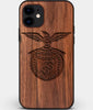 Custom Carved Wood S.L. Benfica iPhone 12 Mini Case | Personalized Walnut Wood S.L. Benfica Cover, Birthday Gift, Gifts For Him, Monogrammed Gift For Fan | by Engraved In Nature