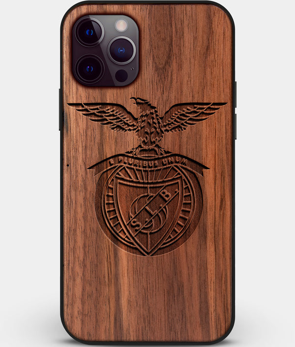 Custom Carved Wood S.L. Benfica iPhone 12 Pro Max Case | Personalized Walnut Wood S.L. Benfica Cover, Birthday Gift, Gifts For Him, Monogrammed Gift For Fan | by Engraved In Nature