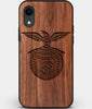 Custom Carved Wood S.L. Benfica iPhone XR Case | Personalized Walnut Wood S.L. Benfica Cover, Birthday Gift, Gifts For Him, Monogrammed Gift For Fan | by Engraved In Nature