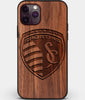Custom Carved Wood Sporting Kansas City iPhone 11 Pro Case | Personalized Walnut Wood Sporting Kansas City Cover, Birthday Gift, Gifts For Him, Monogrammed Gift For Fan | by Engraved In Nature