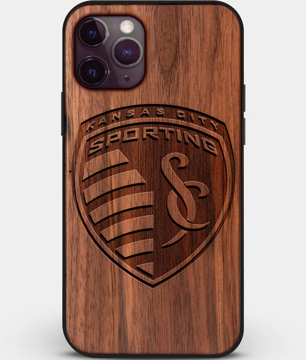 Custom Carved Wood Sporting Kansas City iPhone 11 Pro Max Case | Personalized Walnut Wood Sporting Kansas City Cover, Birthday Gift, Gifts For Him, Monogrammed Gift For Fan | by Engraved In Nature