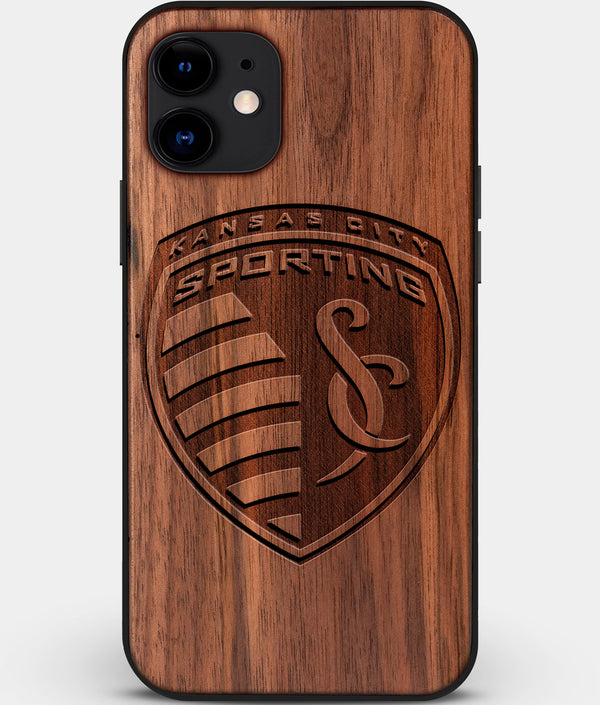 Custom Carved Wood Sporting Kansas City iPhone 12 Mini Case | Personalized Walnut Wood Sporting Kansas City Cover, Birthday Gift, Gifts For Him, Monogrammed Gift For Fan | by Engraved In Nature
