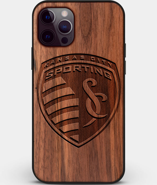 Custom Carved Wood Sporting Kansas City iPhone 12 Pro Case | Personalized Walnut Wood Sporting Kansas City Cover, Birthday Gift, Gifts For Him, Monogrammed Gift For Fan | by Engraved In Nature
