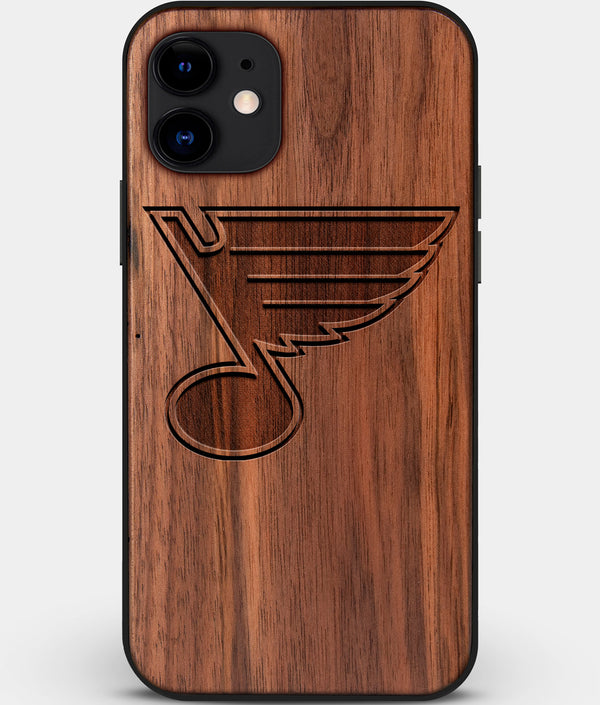 Custom Carved Wood St Louis Blues iPhone 11 Case | Personalized Walnut Wood St Louis Blues Cover, Birthday Gift, Gifts For Him, Monogrammed Gift For Fan | by Engraved In Nature