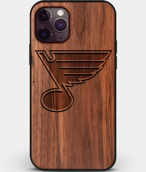 Custom Carved Wood St Louis Blues iPhone 11 Pro Case | Personalized Walnut Wood St Louis Blues Cover, Birthday Gift, Gifts For Him, Monogrammed Gift For Fan | by Engraved In Nature