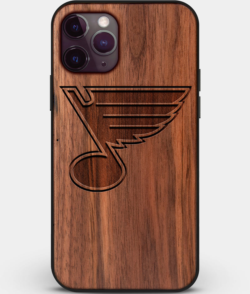 Custom Carved Wood St Louis Blues iPhone 11 Pro Max Case | Personalized Walnut Wood St Louis Blues Cover, Birthday Gift, Gifts For Him, Monogrammed Gift For Fan | by Engraved In Nature
