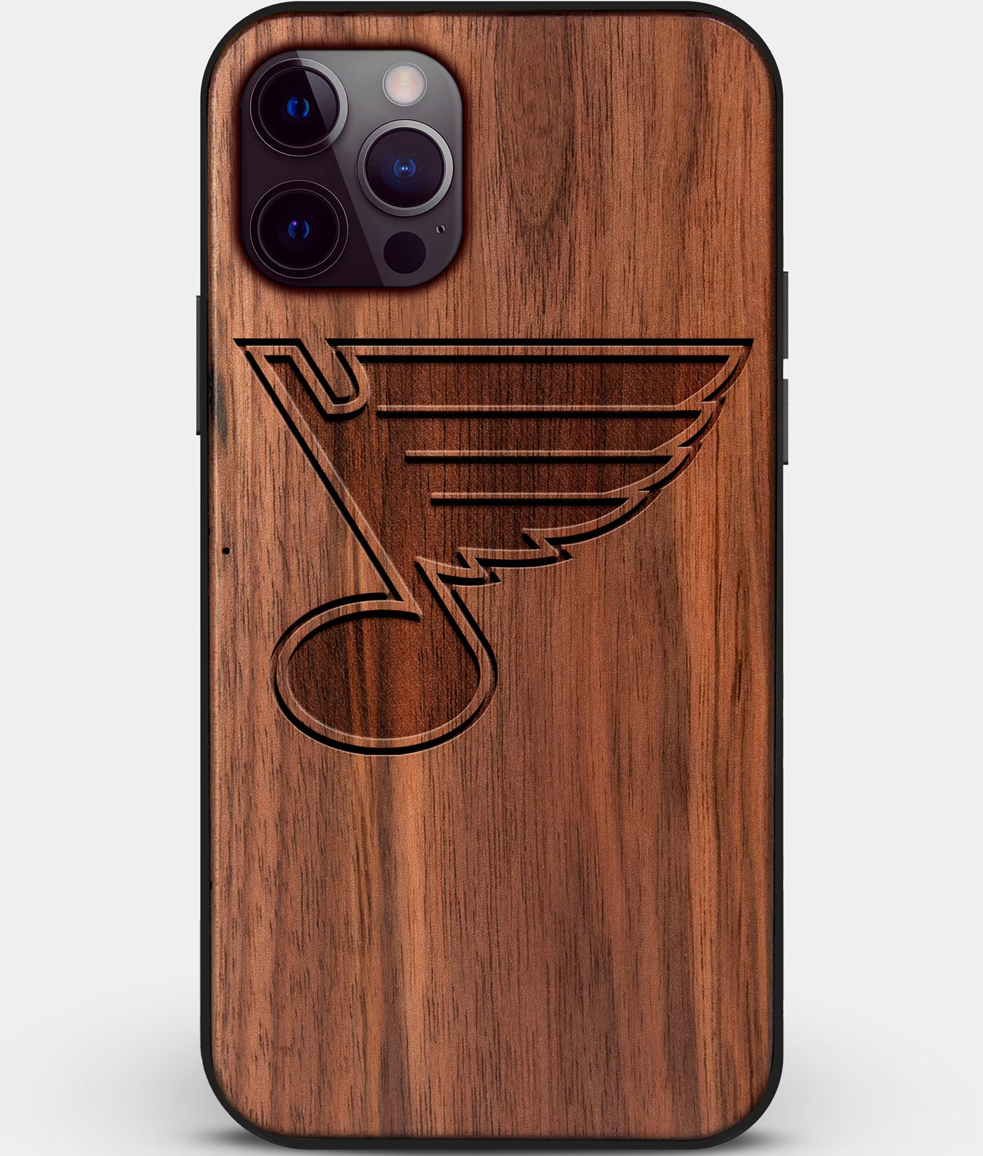 Custom Carved Wood St Louis Blues iPhone 12 Pro Case | Personalized Walnut Wood St Louis Blues Cover, Birthday Gift, Gifts For Him, Monogrammed Gift For Fan | by Engraved In Nature