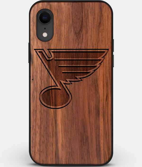 Custom Carved Wood St Louis Blues iPhone XR Case | Personalized Walnut Wood St Louis Blues Cover, Birthday Gift, Gifts For Him, Monogrammed Gift For Fan | by Engraved In Nature