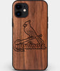 Custom Carved Wood St Louis Cardinals iPhone 11 Case | Personalized Walnut Wood St Louis Cardinals Cover, Birthday Gift, Gifts For Him, Monogrammed Gift For Fan | by Engraved In Nature