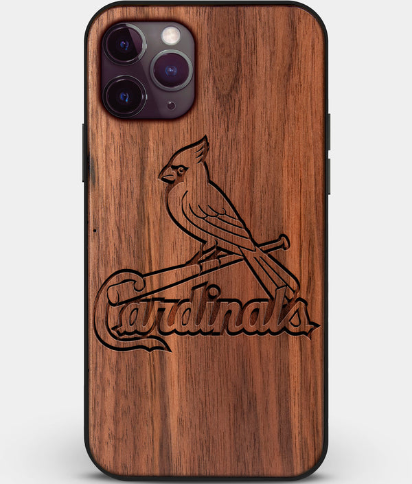 Custom Carved Wood St Louis Cardinals iPhone 11 Pro Case | Personalized Walnut Wood St Louis Cardinals Cover, Birthday Gift, Gifts For Him, Monogrammed Gift For Fan | by Engraved In Nature