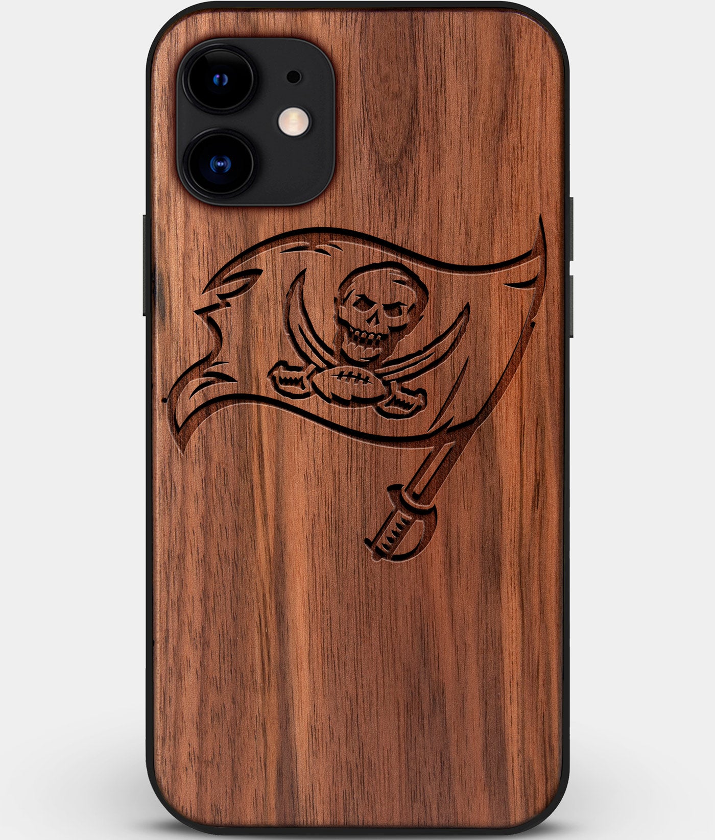 Custom Carved Wood Tampa Bay Buccaneers iPhone 11 Case | Personalized Walnut Wood Tampa Bay Buccaneers Cover, Birthday Gift, Gifts For Him, Monogrammed Gift For Fan | by Engraved In Nature