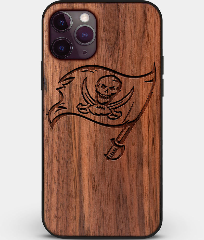 Custom Carved Wood Tampa Bay Buccaneers iPhone 11 Pro Max Case | Personalized Walnut Wood Tampa Bay Buccaneers Cover, Birthday Gift, Gifts For Him, Monogrammed Gift For Fan | by Engraved In Nature