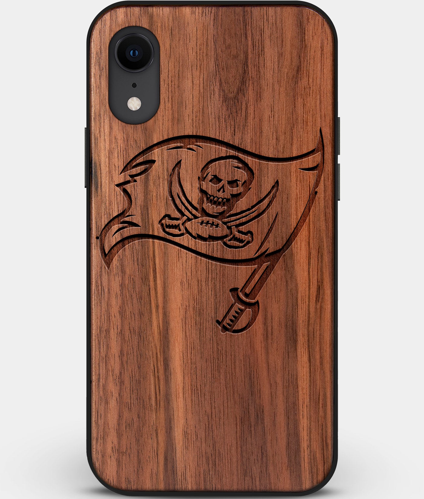 Custom Carved Wood Tampa Bay Buccaneers iPhone XR Case | Personalized Walnut Wood Tampa Bay Buccaneers Cover, Birthday Gift, Gifts For Him, Monogrammed Gift For Fan | by Engraved In Nature