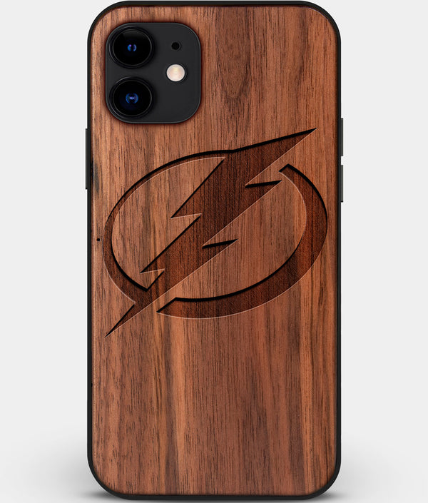 Custom Carved Wood Tampa Bay Lightning iPhone 11 Case | Personalized Walnut Wood Tampa Bay Lightning Cover, Birthday Gift, Gifts For Him, Monogrammed Gift For Fan | by Engraved In Nature