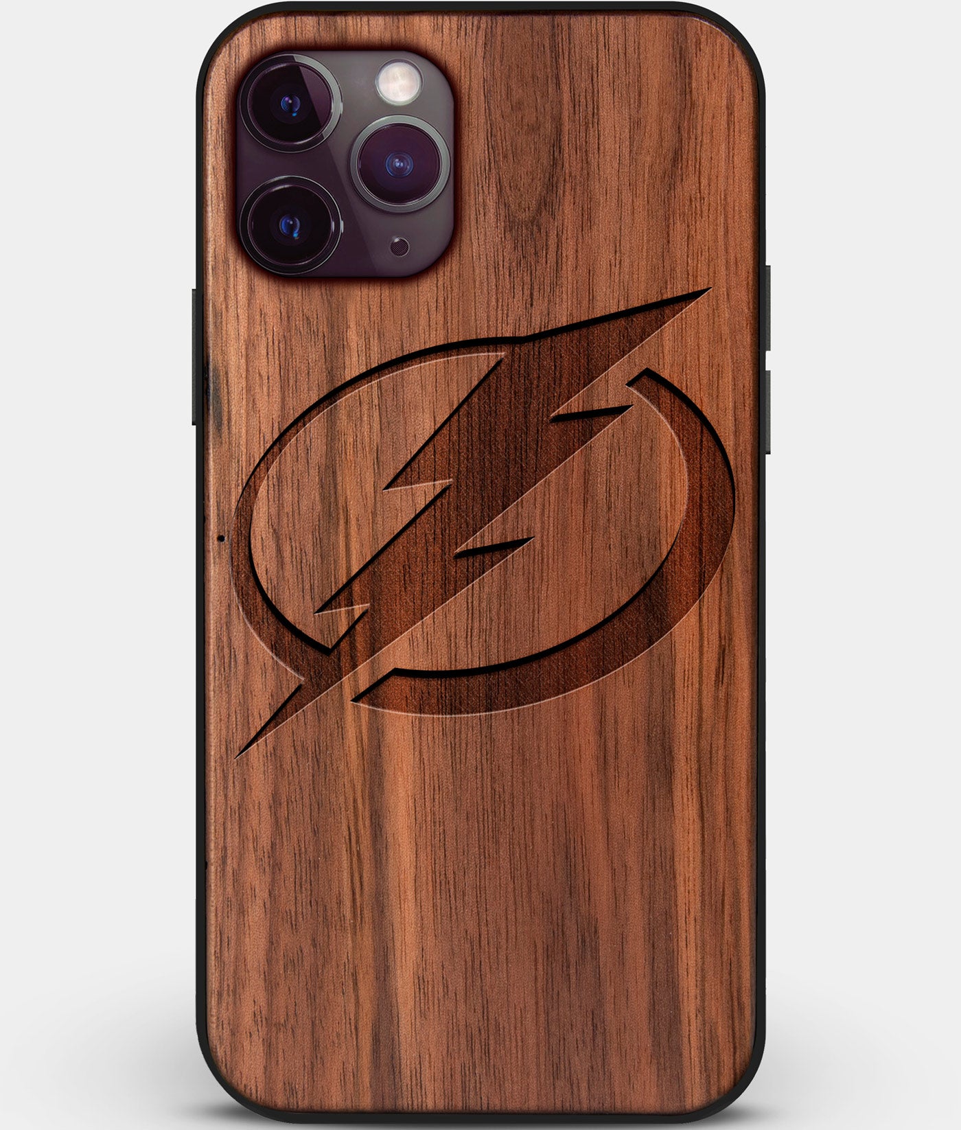 Custom Carved Wood Tampa Bay Lightning iPhone 11 Pro Case | Personalized Walnut Wood Tampa Bay Lightning Cover, Birthday Gift, Gifts For Him, Monogrammed Gift For Fan | by Engraved In Nature
