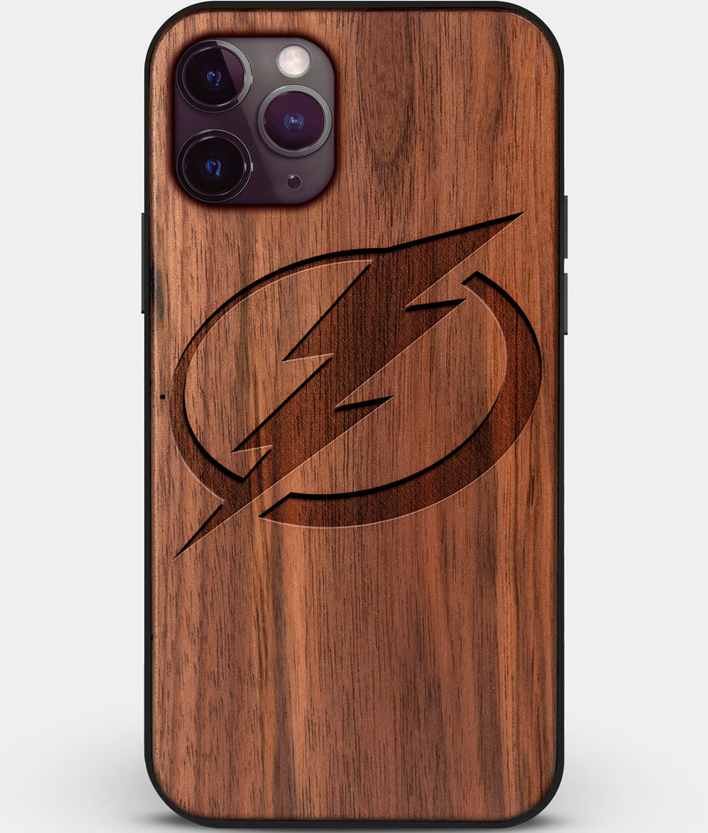 Custom Carved Wood Tampa Bay Lightning iPhone 11 Pro Case | Personalized Walnut Wood Tampa Bay Lightning Cover, Birthday Gift, Gifts For Him, Monogrammed Gift For Fan | by Engraved In Nature