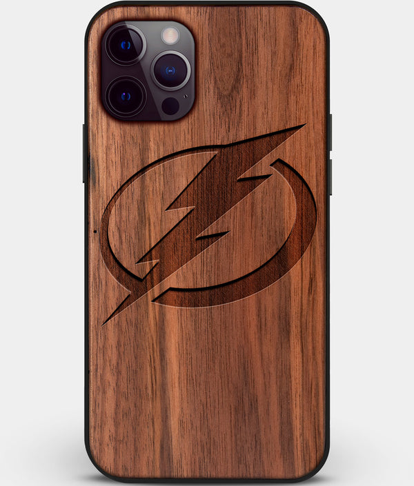 Custom Carved Wood Tampa Bay Lightning iPhone 12 Pro Max Case | Personalized Walnut Wood Tampa Bay Lightning Cover, Birthday Gift, Gifts For Him, Monogrammed Gift For Fan | by Engraved In Nature
