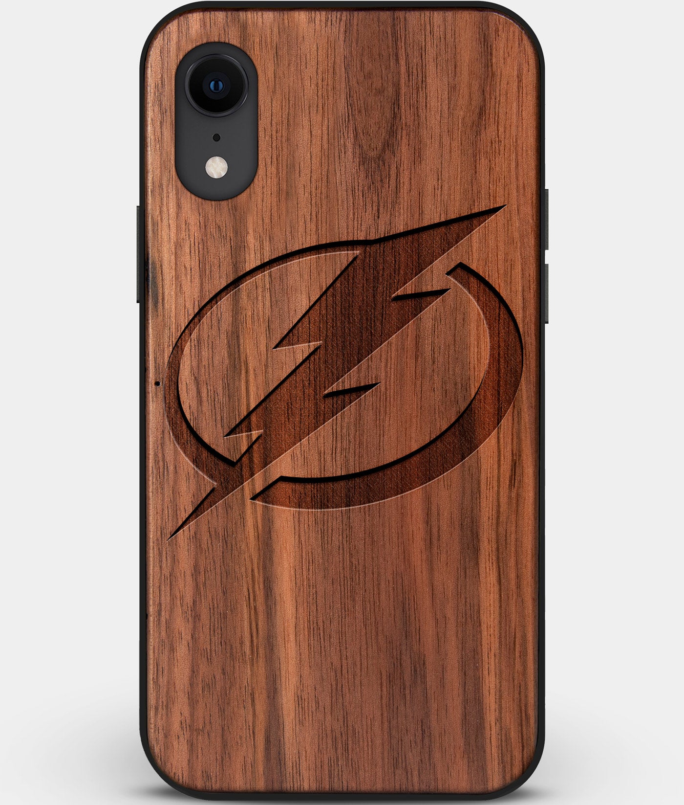 Custom Carved Wood Tampa Bay Lightning iPhone XR Case | Personalized Walnut Wood Tampa Bay Lightning Cover, Birthday Gift, Gifts For Him, Monogrammed Gift For Fan | by Engraved In Nature