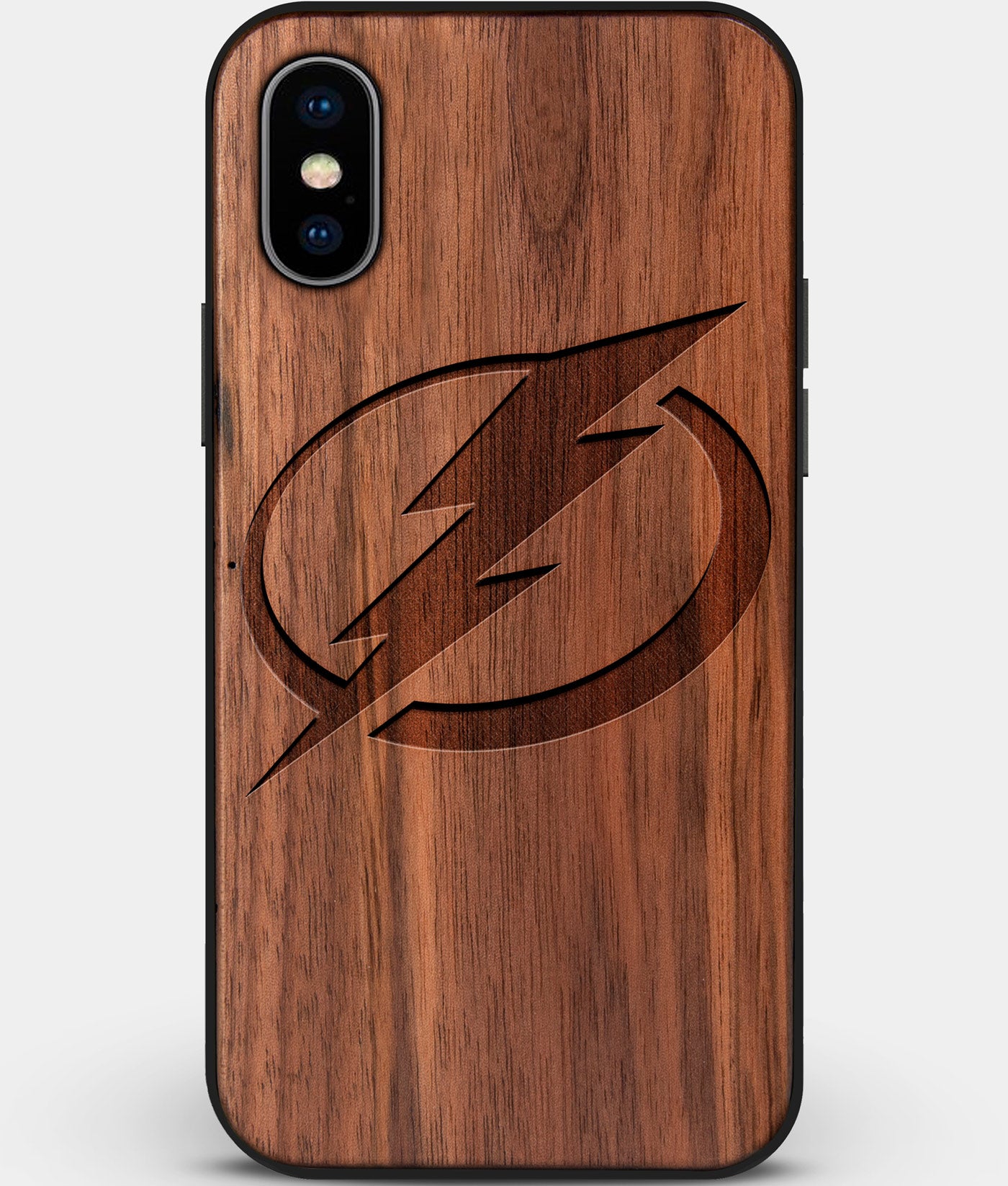 Custom Carved Wood Tampa Bay Lightning iPhone X/XS Case | Personalized Walnut Wood Tampa Bay Lightning Cover, Birthday Gift, Gifts For Him, Monogrammed Gift For Fan | by Engraved In Nature