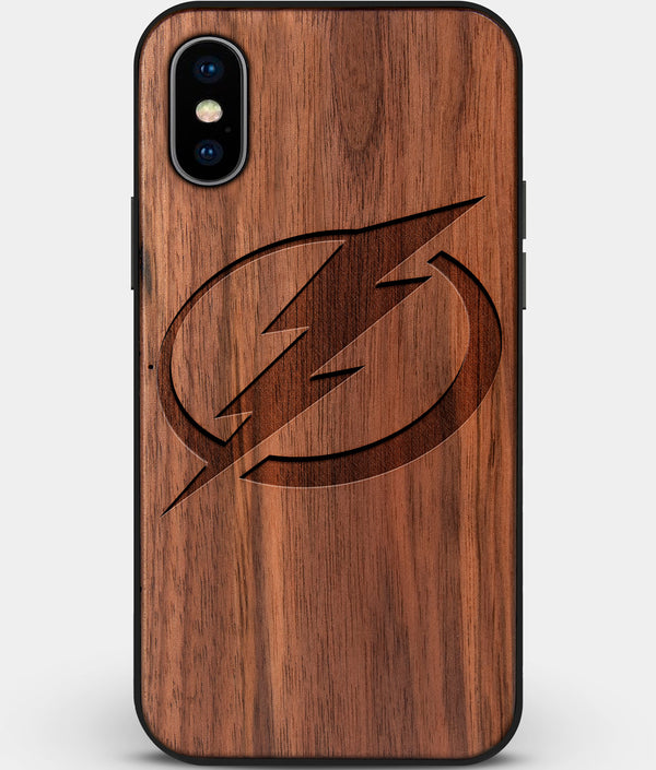 Custom Carved Wood Tampa Bay Lightning iPhone XS Max Case | Personalized Walnut Wood Tampa Bay Lightning Cover, Birthday Gift, Gifts For Him, Monogrammed Gift For Fan | by Engraved In Nature