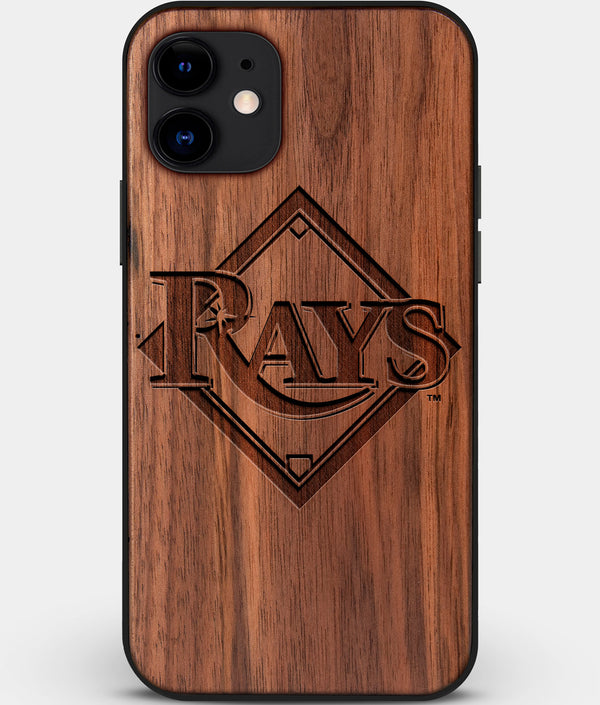 Custom Carved Wood Tampa Bay Rays iPhone 11 Case | Personalized Walnut Wood Tampa Bay Rays Cover, Birthday Gift, Gifts For Him, Monogrammed Gift For Fan | by Engraved In Nature