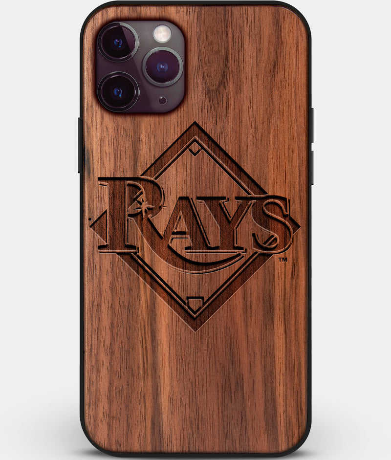 Custom Carved Wood Tampa Bay Rays iPhone 11 Pro Case | Personalized Walnut Wood Tampa Bay Rays Cover, Birthday Gift, Gifts For Him, Monogrammed Gift For Fan | by Engraved In Nature